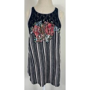 Free People Striped Lace Floral Tank Top